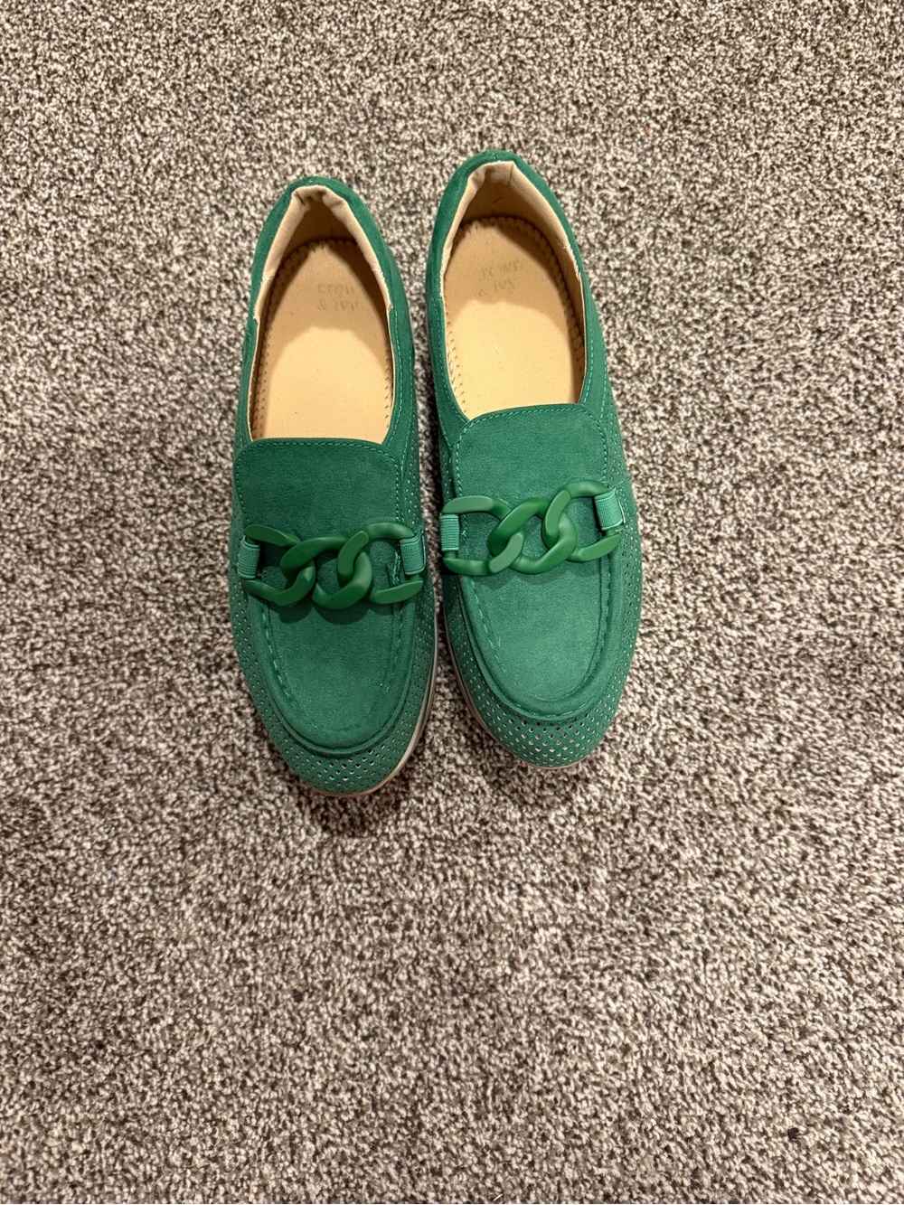 Green Suede Chain-Link Loafers